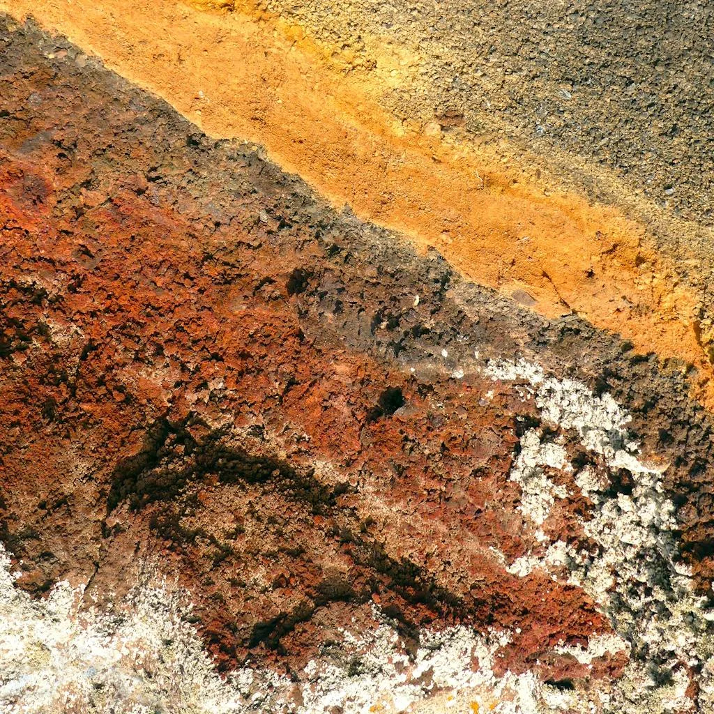 Close-up of a colorful, textured rock surface with geological layers in Greece.